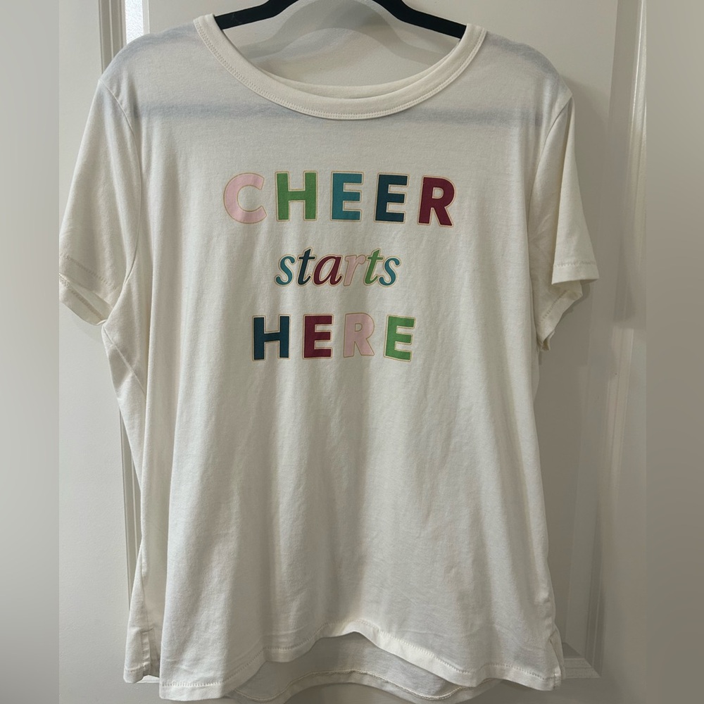 Maurices White Short Sleeve Tee with Multicolor 'Cheer Starts Here' Graphic